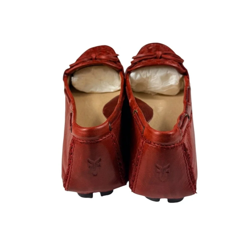 Frye Reagan Woven Burnt Red Leather Driving Loafers Womens 10M 72325 Bow NEW